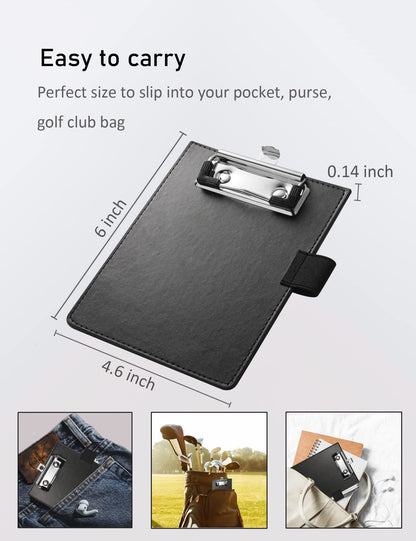 Dyowe Mini Clipboards 4"x6", Small Clipboards with Pen Holder, Faux Leather Memo Pocket Clipboard for Receipts & Small Notepads, Perfect for Teachers Kids Nurses Police Golfers Drivers(Black)