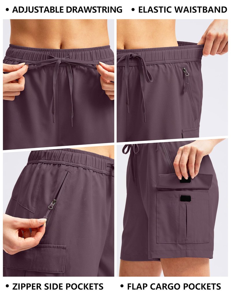 SANTINY Women's 5''/ 7''/9'' Hiking Cargo Shorts Quick Dry Lightweight Summer Shorts for Women Athletic Golf Zipper Pockets(Dusty Purple_XXL)
