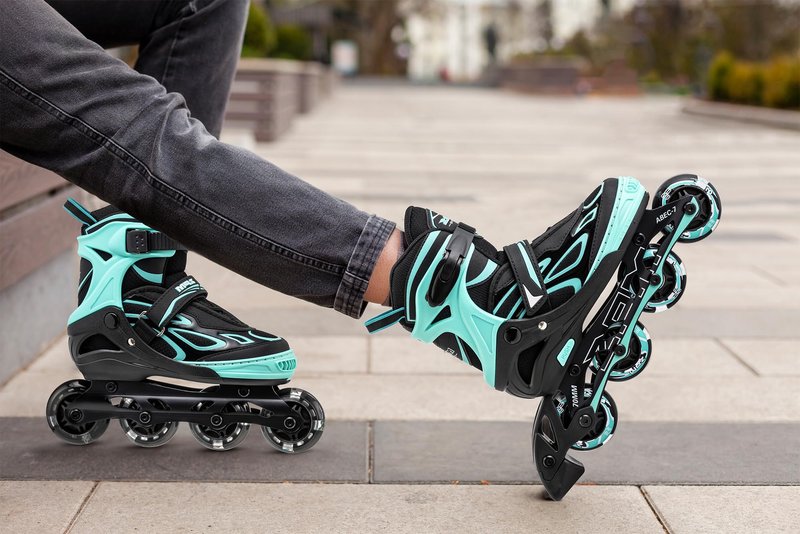 2PM SPORTS Vinal Girls Adjustable Flashing Inline Skates, All Wheels Light Up, Fun Illuminating Skates for Kids Women and Men Adults Boys - Mint Extra Large