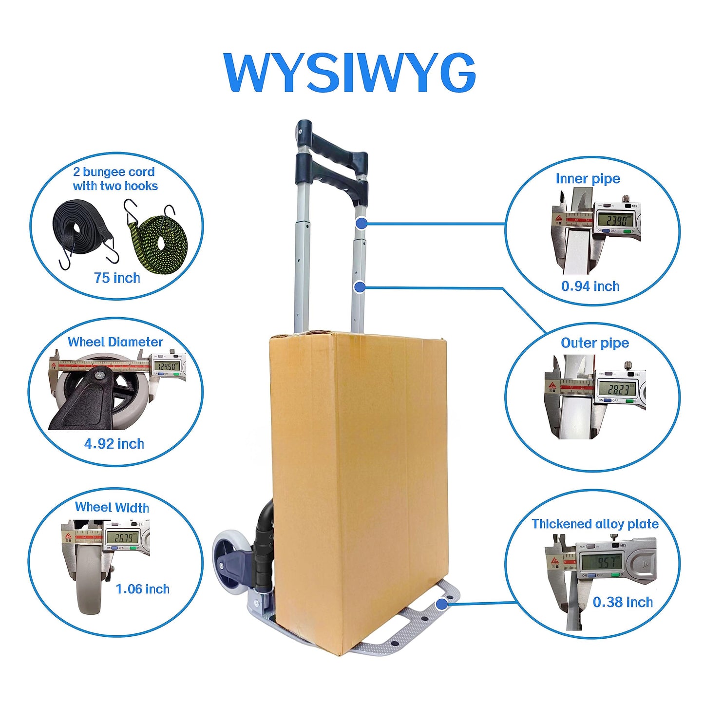 HBFBDRCT Folding Hand Truck, 165lbs Capacity Lightweight Portable Dolly with 2 TPR Silent Wheels for Home, Office, and Travel Use - Heavy Duty Utility Cart for Shopping