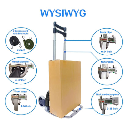 HBFBDRCT Folding Hand Truck, 165lbs Capacity Lightweight Portable Dolly with 2 TPR Silent Wheels for Home, Office, and Travel Use - Heavy Duty Utility Cart for Shopping