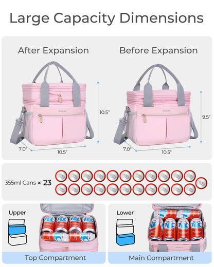 Hedcaw Lunch Box for Women Double Deck Insulated Lunch Bag Women Expandable Leakproof Reusable Lunch Cooler Bag for Work, Office, Picnic, Purple