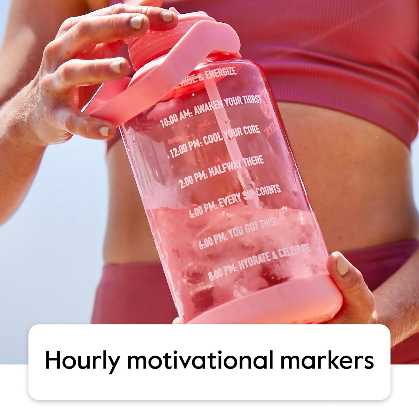 Takeya Tritan 64 oz Motivational Water Bottle with Straw Lid - Durable, BPA-Free - With Time Marker - Leakproof & Non-Slip Bumper - Cloud White