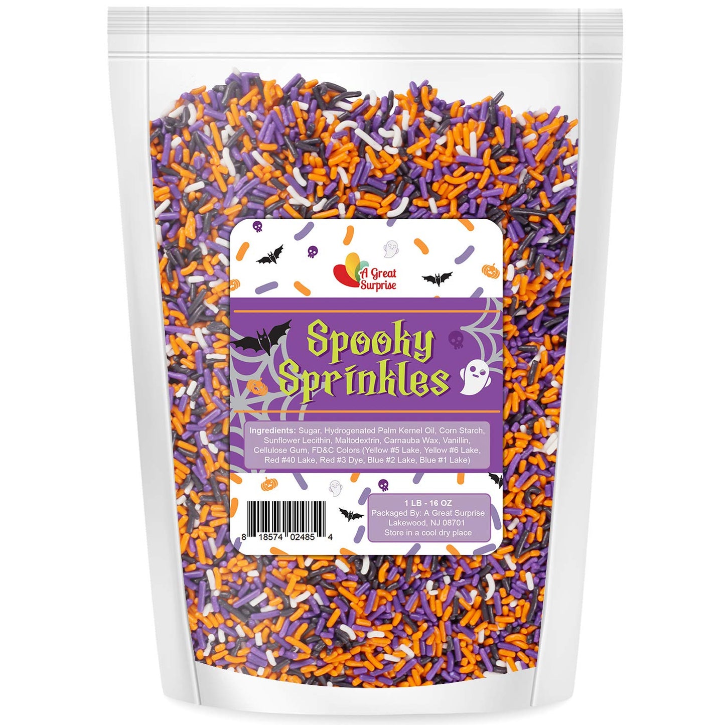 Halloween Sprinkles - Bulk Sprinkles -16 Oz - Orange, Black, Purple and White Jimmies - Spooky Halloween Sprinkles