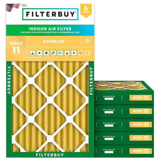 Filterbuy 14x25x2 Air Filter MERV 11 Superior Pet & Allergy Defense (6-Pack), Electrostatic Pleated HVAC AC Furnace Filters Replacement, Made in USA (Actual Size: 13.50 x 24.50 x 1.75)