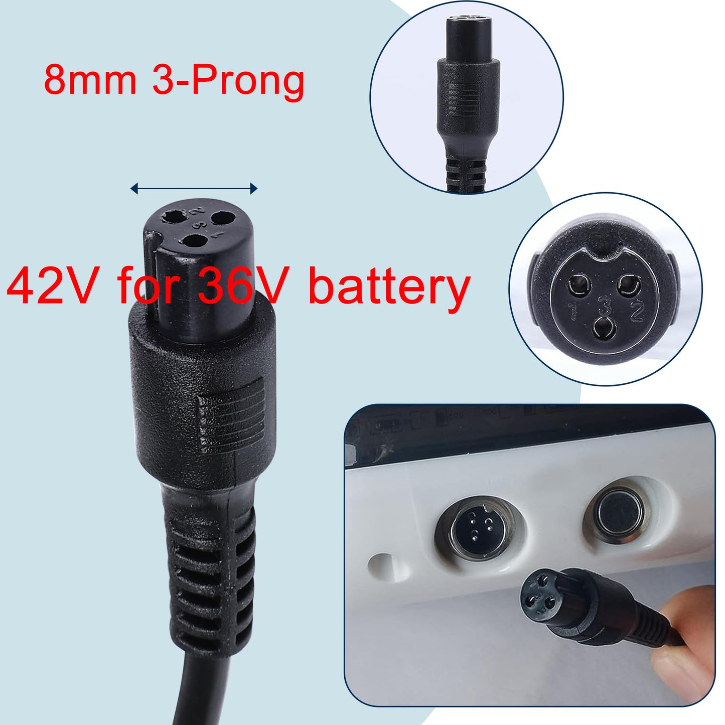 EVAPLUS 42V 2A Fast Charger with 3-Prong 0.31" Plug | for 36V Lithium Batteries- Compatible with Pocket Mod, Sports Mod, Electric Scooters