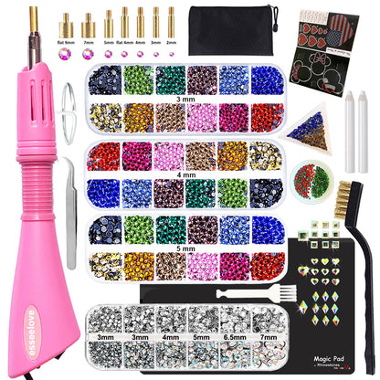 esseelove Hotfix Applicator Tool, DIY Hot Fix Rhinestone Setter, Hot Fixed Kit, 5679 Pcs, AB, Clear, 34/30/20/16/10SS, 12 Colors, Bigger Rhinestones, Gem Picker, Bedazzler Kit with Rhinestones