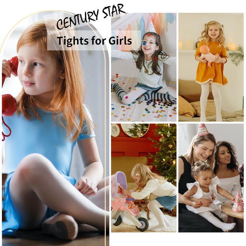 Century Star 3-Pack Dance Tights for Girls 6-9 Years-Soft Nude Footed Tights Casual Leggings Stockings