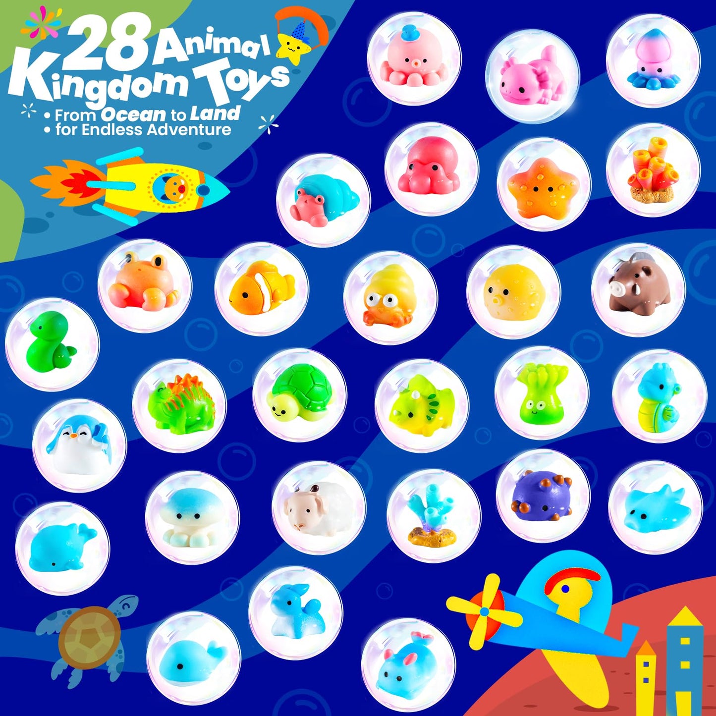Bath Bombs for Kids with Surprise Inside, 28 Fun Fizzy Shower Bombs with Land & Sea Animal Toys, Kid-Friendly & Non-Toxic, Birthday Party Favors, Holiday Stocking Stuffers for Girls and Boys