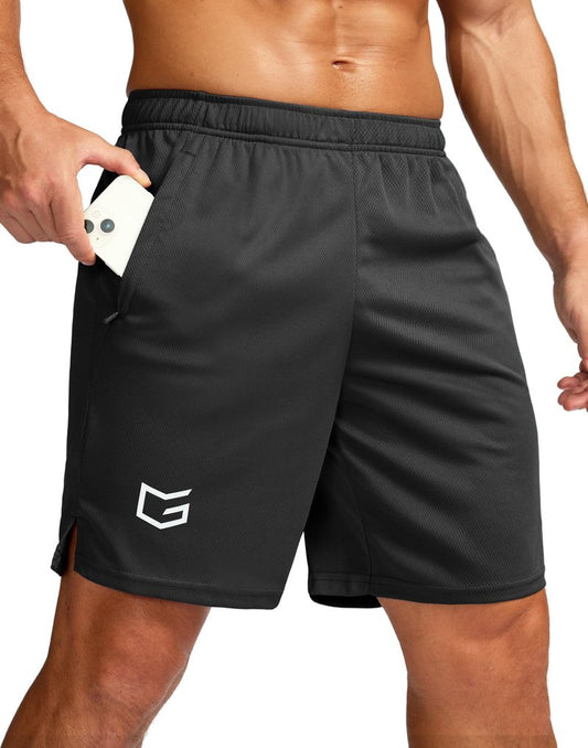 G Gradual Men's 7" Workout Running Shorts Quick Dry Lightweight Gym Shorts with Zip Pockets (Black Large)