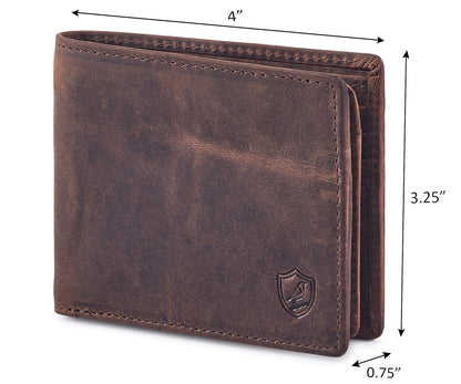 Bifold Wallet for Men's Real Genuine Slim Leather RFID Blocking 2 ID Windows Stylish Travel Gift Box (CRAZY HORSE, COGNAC)