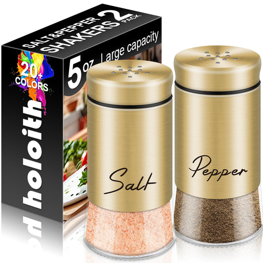 Gold Salt and Pepper Shakers Set, 5 oz Modern Farmhouse Kitchen Decor and Accessories for Restaurant, Wedding, Housewarming Gifts Refillable Design (Gold)