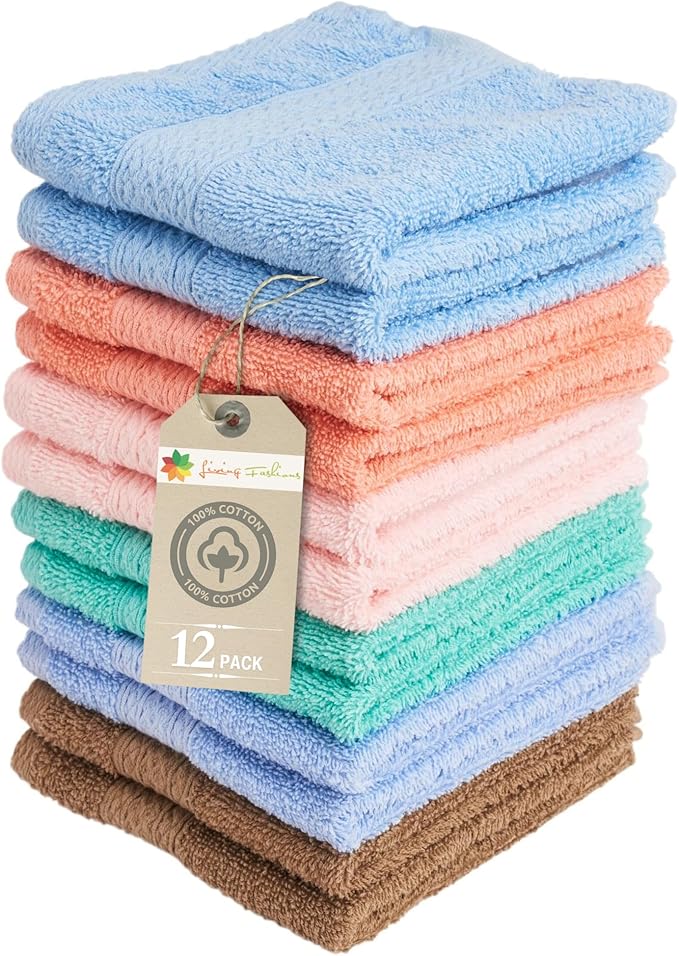 Luxurious Washcloths – Set of 12 – Size 13” x 13” – Thick Loop Pile Washcloth –