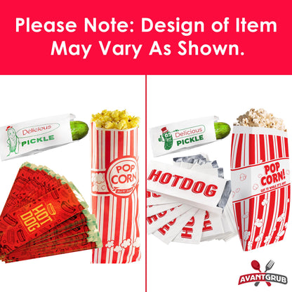 Super Fun, Grease-Proof Food Wrapper 150 Combo Pack. 50 Each Pickle, Hot Dog and Popcorn Durable Retro Bags. Snack Bag Trio for Party Favors or Treats. Great for Themed Parties, Carnival and Festival