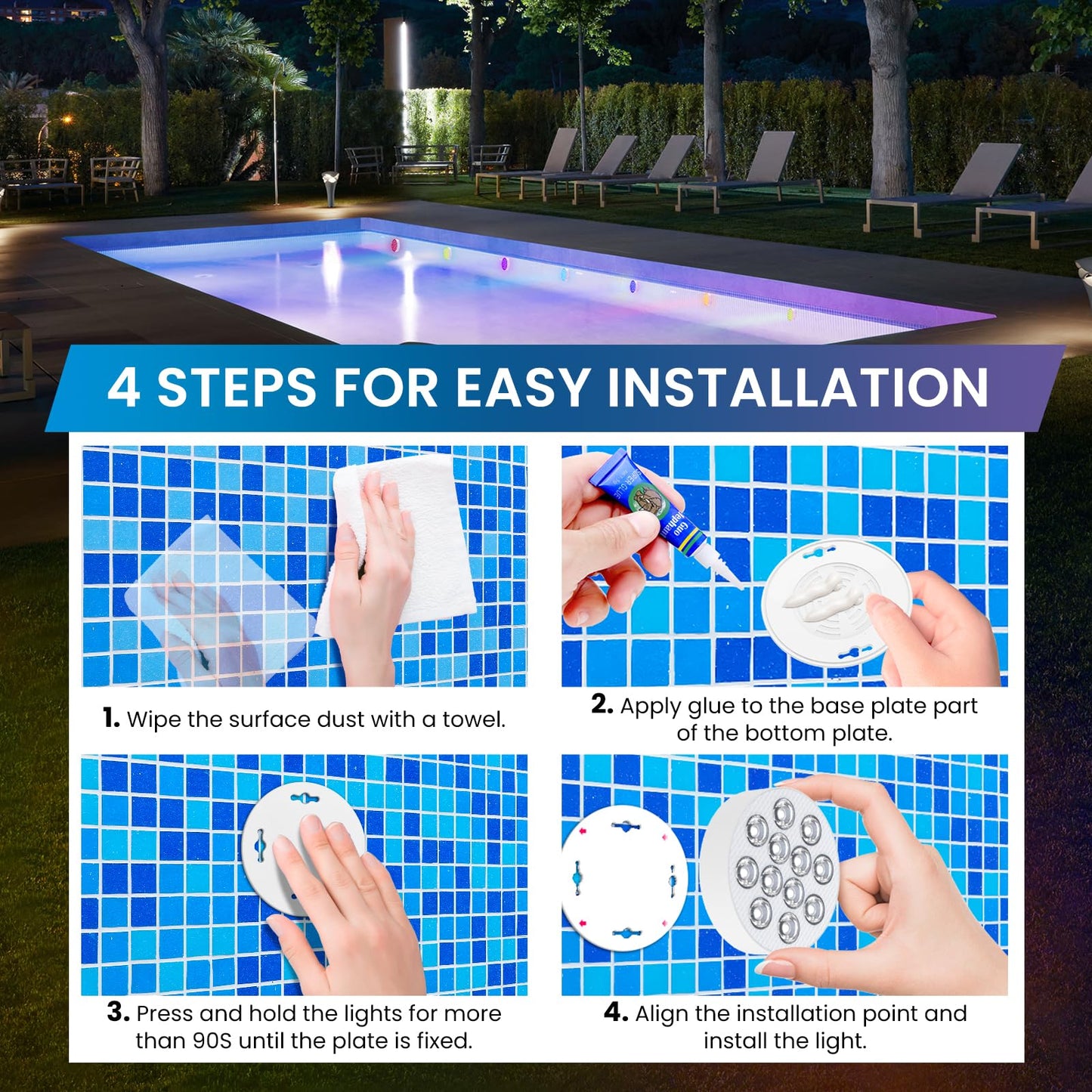 LOFTEK Submersible Pool Lights with Remote, Rechargeable LED Pool Light, Underwater Pool Light, 16 Color Changing Floating Pool Lights for Pool, Shower, Hottub, Pond, Bathroom (4 Pack)