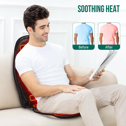 Snailax Vibration Back Massager with Heat, Massage Seat Cushion with 6 Vibrating Motors and 2 Heat Levels, Massage Chair Pad for Home Office use, Gifts for Him Her