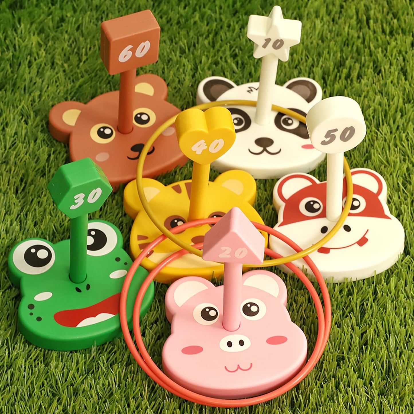 Animal Ring Toss Game Toy Set for Kids, 6 Targets Stands & 36 Rings Combo, Indoor Outdoor Party Yard Family Adults Activity, Birthday Present for Toddlers Boys Girls Child Ages 3+