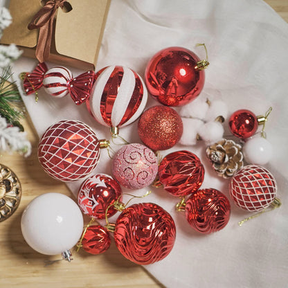 Christmas Ball Ornaments Set Assorted Shatterproof Ornaments 63 PCS Shaped Styles Xmas Tree Holiday Decorative,Red