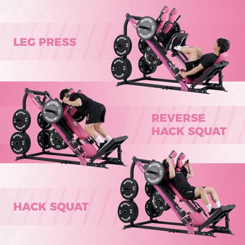 RitFit 3-in-1 Leg Press Hack Squat Machine for Home Gym, 1500LB Capacity, Compact Space-Saving Design with Multiple Hack Squat & Leg Press Angles