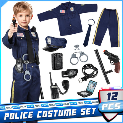 Joycover Police Officer Costume for Kids - Deluxe Police Costume for Kids with Accessories, Kids Halloween Costumes for Boys Girls, Cop Outfit Role Play Kit for Halloween Career Day-S