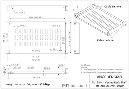 Jingchengmei 2 Pack of 1U Disassembled Vented Cantilever Server Rack Mount Shelf 10" (254mm) Deep for 19" Network Cabinet or Equipment Rack (10V2PC)