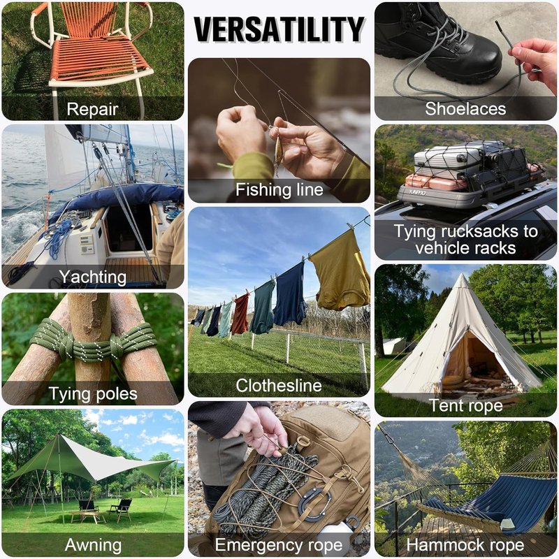 Reflective Paracord Rope - 750 lb Heavy Duty 50ft 12-Strand Parachute Cord | Army Green for Camping & Survival Gear