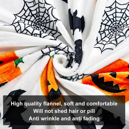Halloween Throw Blanket - Cute Halloween Blanket & Fall Throw Blanket 50x60 Inch - Soft Flannel Cozy Blanket with Pumpkin, Spider Web, Witch Hat Design for Christmas, Thanksgiving