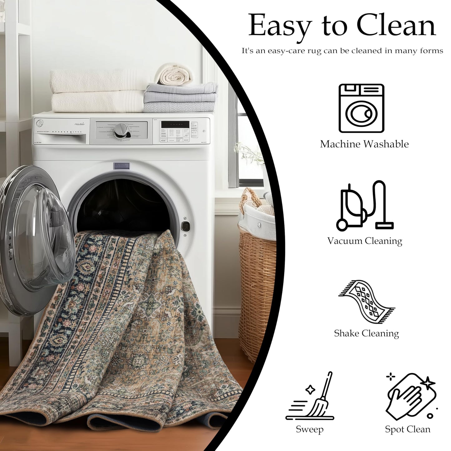Ruaruarug Washable Area Rug 8x10 for Living Room, Bedroom, Ultra Soft Non Slip Stain & Fade Resistant, Pet & Kids Friendly, Suitable for High Traffic Areas Easy to Clean, Vintage Brown