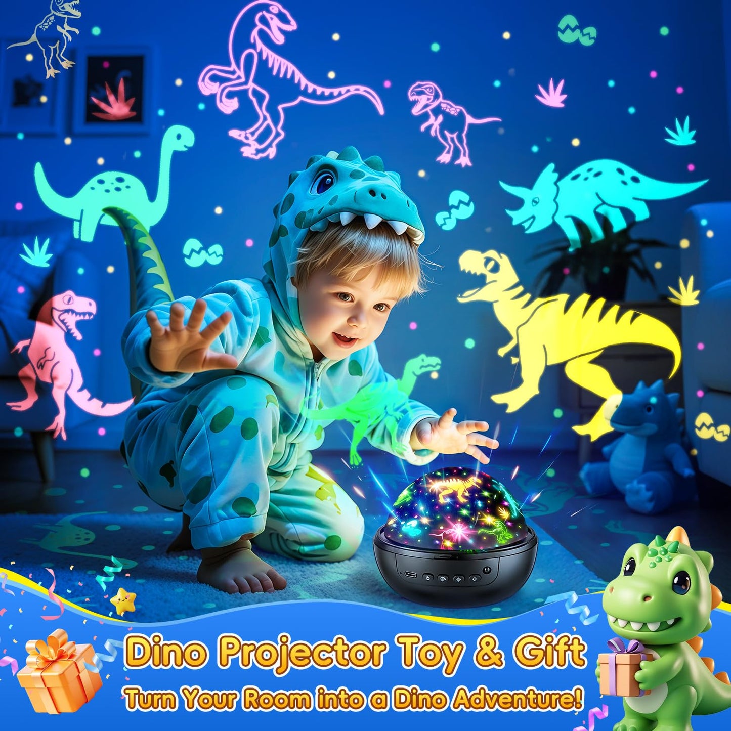 Dinosaur Toys for Kids 2-4,【Remote+3 Films+93 Effects】Dinosaur Toys for Kids 5-7,【3 Timer+5 Brightness】Toys for 5 Year Old Boy Toys Age 3,Rotate Night Light Projector,Toddler Night Light Projector