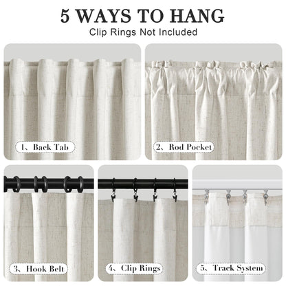 Joywell Cream Linen 100% Blackout Curtains 84 Inch Long, Rod Pocket/Back Tab/Hook Belt/Clip Rings,Thermal Insulated Drapes for Bedroom Living Room Ivory with Hooks(2 Panels,52 x 84,Natural Beige)