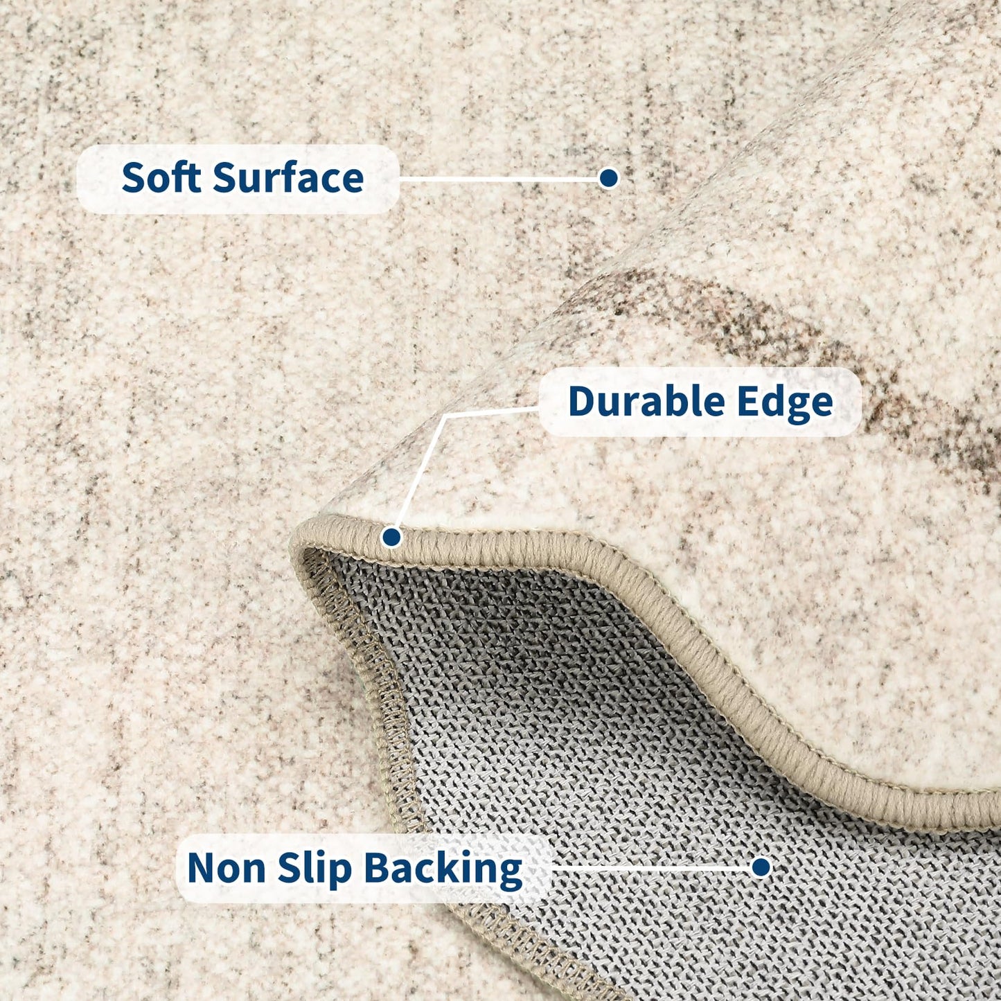 GarveeHome Scalloped Large Living Room Area Rug 6x9 - Machine Washable Modern Rugs Bordered Neutral Rug Non-Shedding Low Pile Farmhouse Carpet for Bedroom Nursery Classroom Dorm 6 ft x9 ft Beige