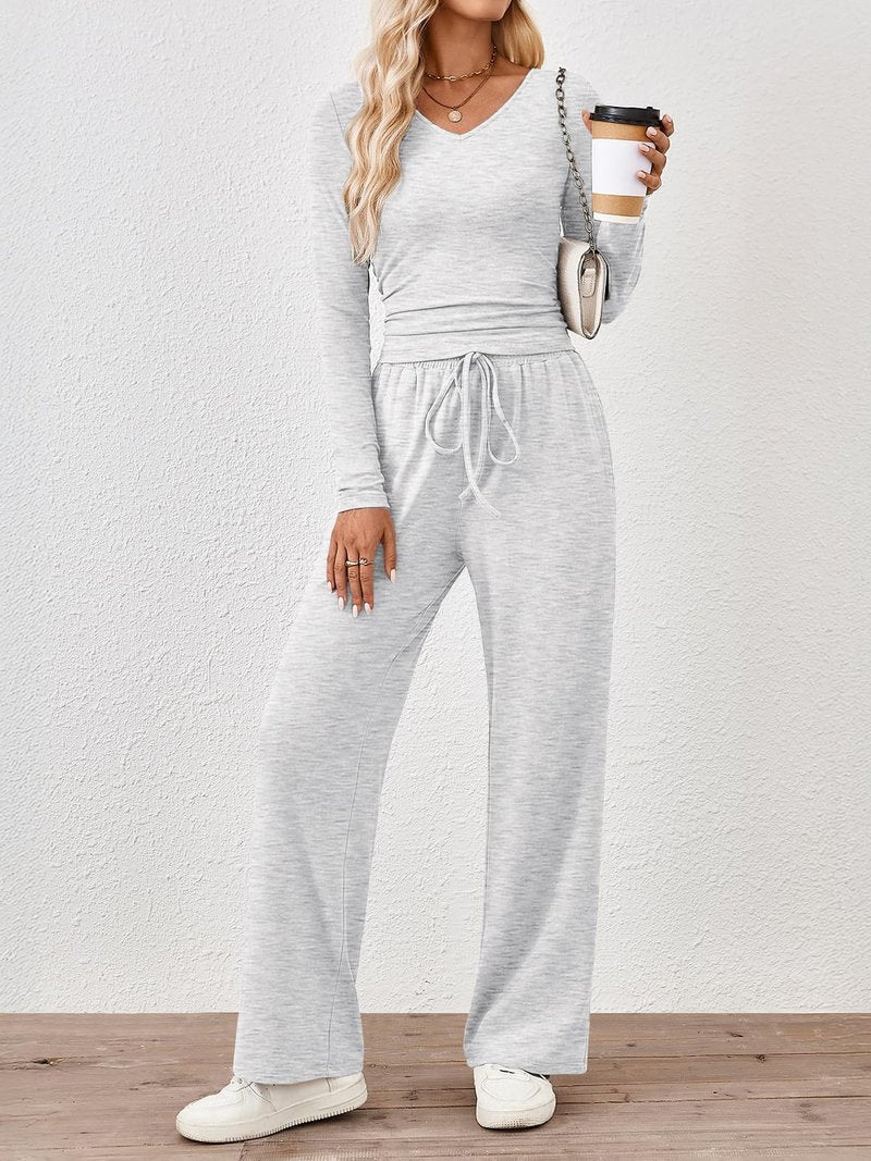 Trendy Queen Two 2 Piece Matching Lounge Sets for Women 2025 Winter Clothes Fashion Travel Vacation Sets Sweatsuits Casual Workout Airport Outfits Fall Clothing White Grey M