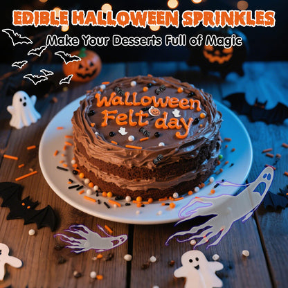 Edible Halloween Pumpkin Sprinkles,Orange Pearls Mix White Ghost,130g/4.58oz,Black Bat Monster,Pearls and Jimmies Mixed,Perfect for Cake Decorations, Baking, Ice Cream, Cookies, Cupcake Topper,Halloween Thanksgiving Children's Party Supplies