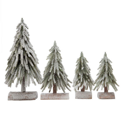 VGIA 4pcs Mini Christmas Tree Small Separate Spray Snow Christmas Tree with Wooden Bases for Tabletop Winter Village Holiday Decorations