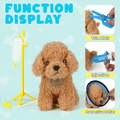 Sanlebi Doctors Set for Kids - Children Pet Vet Care Play Set with Doctor Costume, Plush Dog, Pretend Role Play Medical Kit Toys Gifts for 3 4 5 6 Year Old Girls (Blue)