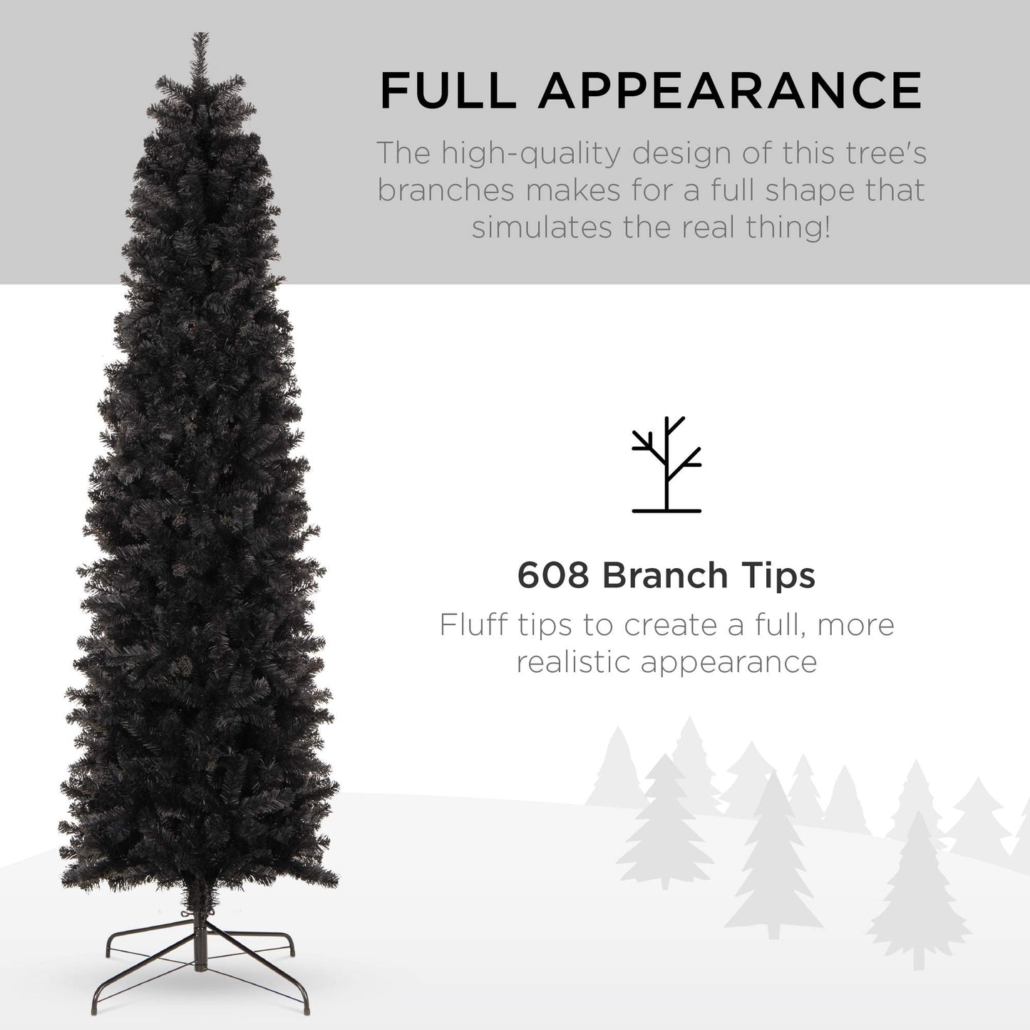 Best Choice Products 6ft Black Artificial Holiday Christmas Pencil Tree for Home, Office, Party Decoration w/ 608 Tips, Metal Hinges & Base