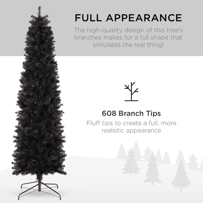 Best Choice Products 6ft Black Artificial Holiday Christmas Pencil Tree for Home, Office, Party Decoration w/ 608 Tips, Metal Hinges & Base
