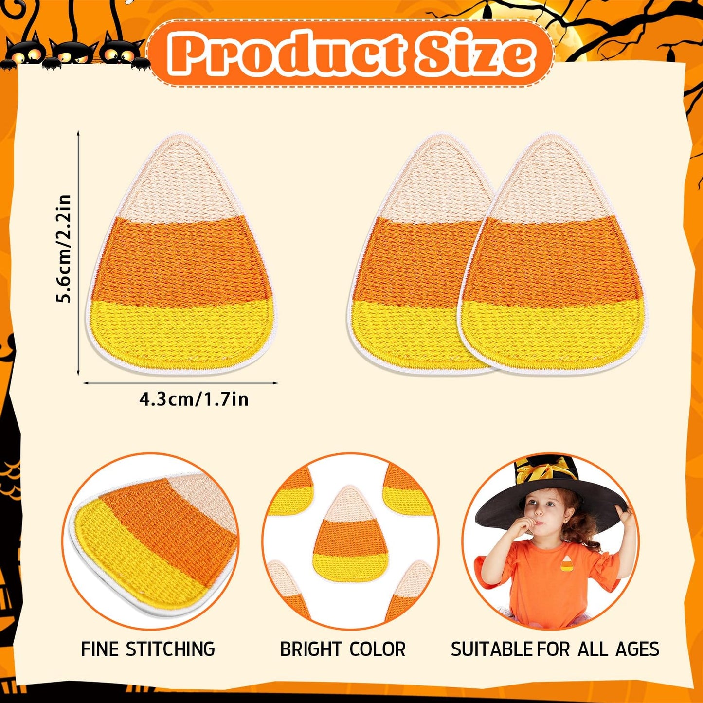 AUGSUN 30pcs Halloween Candy Corn Iron On Patches Embroidered Sew On Applique Repair Patch DIY Crafts for Clothing Jacket Jeans Pants Dress Backpack Hat