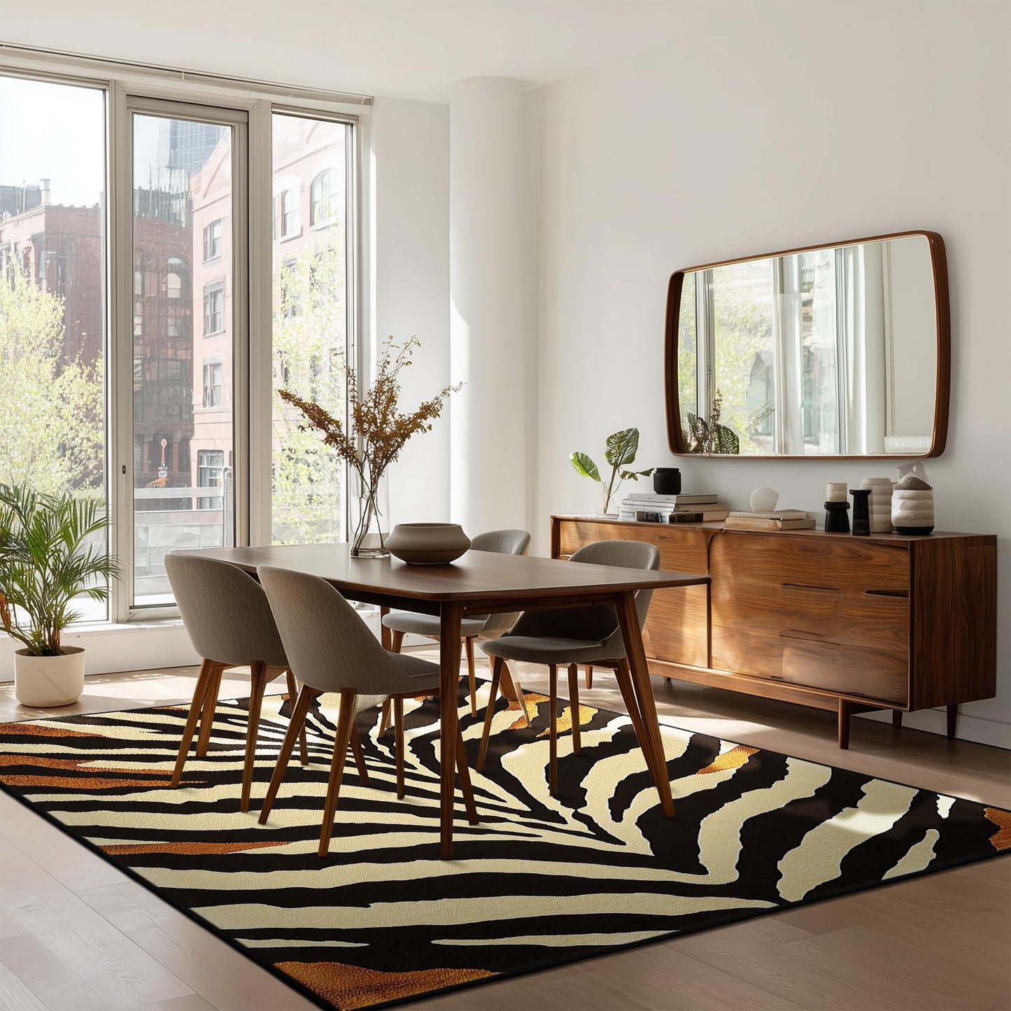 Brown Zebra Print Area Rug Modern Animal Stripes Rugs for Living Room 5×7