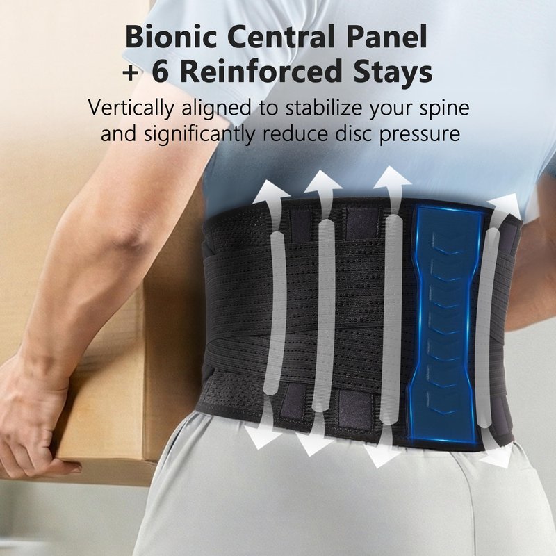 Comforband Copper-Infused Back Support Brace – Lightweight Lumbar Belt with 6 Supportive Stays for Lower Back Pain Relief, Muscle Spasms, Strains, Arthritis, and Sciatica – for Men and Women (XXL)