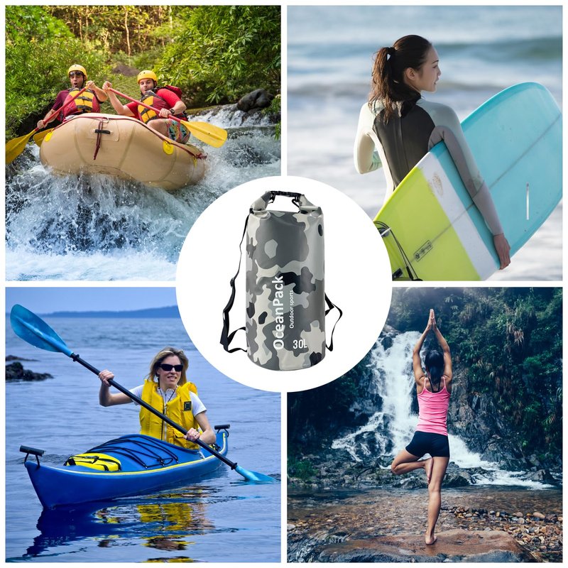 Cekikibi Waterproof Dry Bag 30L, Dry Sack for Kayaking Rafting Boating Beach Surfing Swimming, Camping, Hiking, Beach, Fishing Green Backpack with Waterproof Phone Case