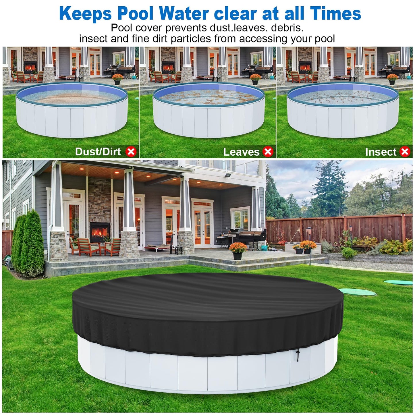 63" Foldable Dog Pool Cover, Round Swimming Pool Cover for Pets Kids Bath Tub, Inflatable Pool,Anti-UV Dustproof Waterproof Pool Safety Cover，Outdoor Inflatable Paddling Cover