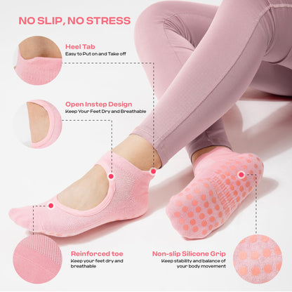 CoolMate Pilates Socks with Grips for Women, Yoga Socks, Crew Non Slip Women for Workout, Barre, Pilates Gifts
