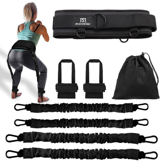 MOVSTAR Basketball Jump Trainer - Vertical Resistance Bands with Ankle/Waist Straps to Improve Leap Height - Portable Athletic Training Equipment