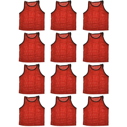 BlueDot Trading 12 Adult Mens Womans Unisex Sports Pinnie Scrimmage Training Vest, Nylon Mesh for Team Practice - For Soccer, Field Hockey, Lacrosse, Football, Basketball, COLOR: Red (12 Pack)