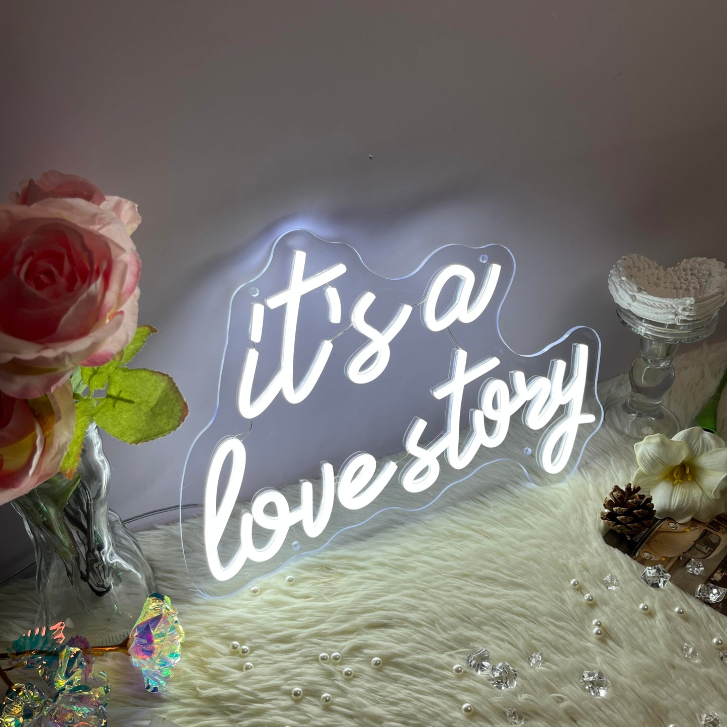 Its a Love Story Neon Sign, Warm White USB Led Light Up Signs for Bedroom Aesthetic Birthday Wedding Party Gift Boyfriend Girlfriend Lover Women Men Room Bathroom Decoration Gift, 15.7 x 11.8 Inch