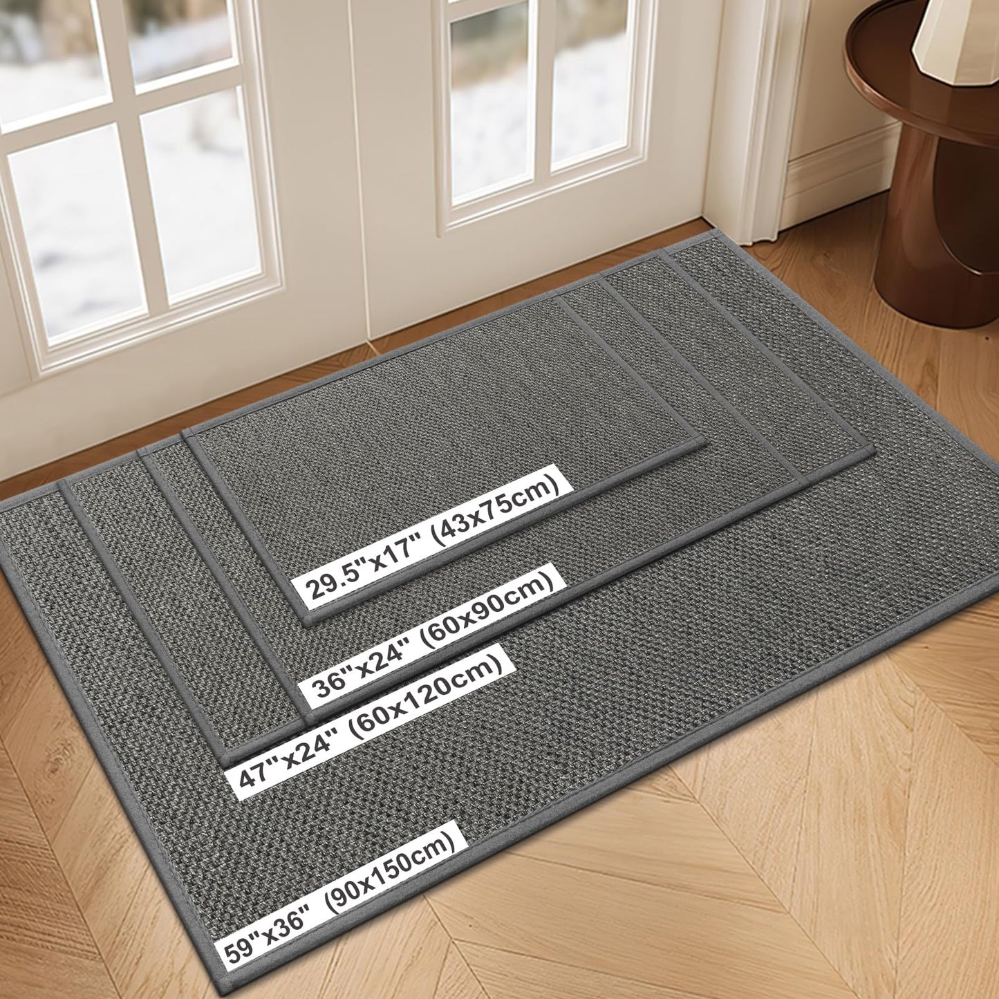 LEKEEPGO Door Mat 24"x36", Non Slip Door Mat Indoor Entrance, Rubber Backing Front Indoor Door mats Washable Absorbent Doormat Low-Profile Entryway Entry Resist Dirt Inside Door Mats, Grey
