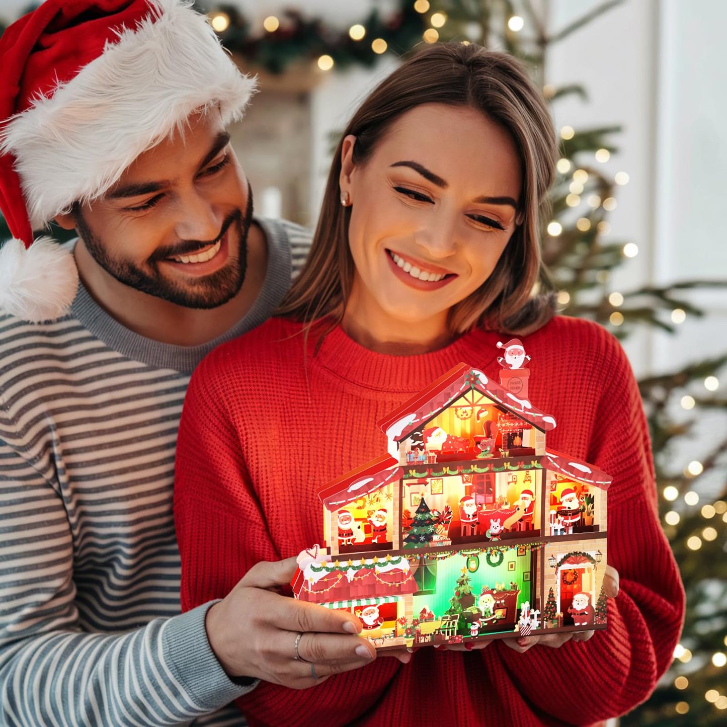 Yinqing Christmas Cards, Light and 3 Music Merry Christmas Card, 3D Pop Up Xmas Greeting Card for Women Men Kids Husband Wife Mom Dad Daughter