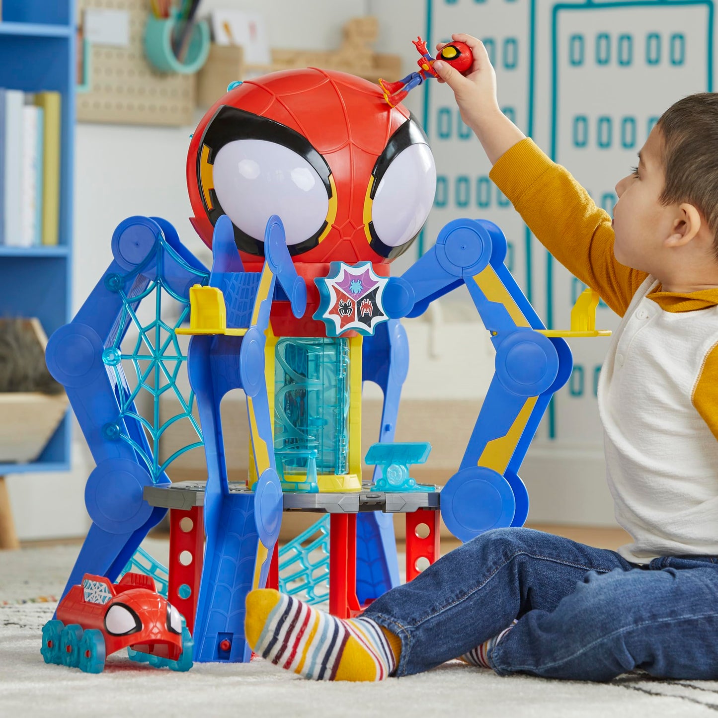 Spidey and His Amazing Friends Web-Spinners Web-Quarters, Kids Playset with Action Figure, Vehicle, and Accessories, Marvel Super Hero Toys, Ages 3 and Up