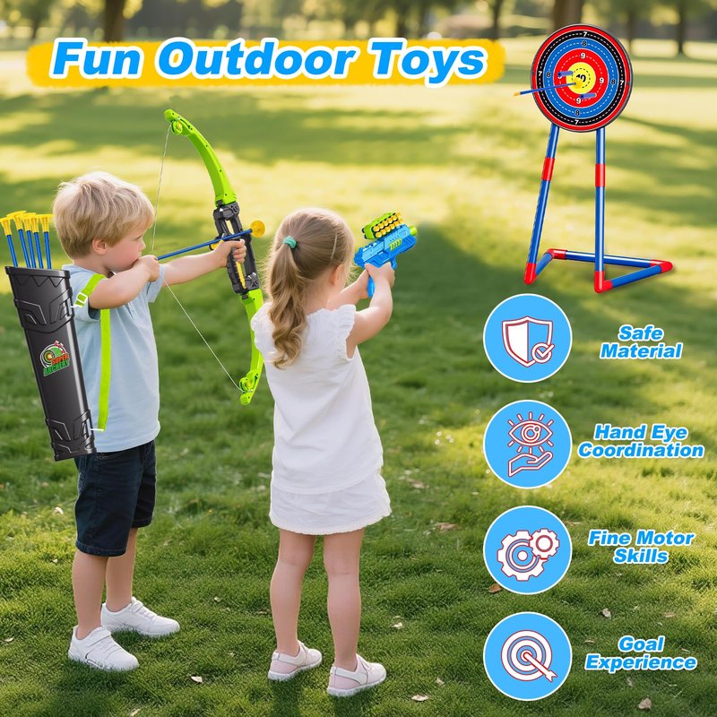 AuroTops 2 in 1 Pack Bow and Arrow Set for Kids 6 Year Old Boy Gifts Boy Toys Age 6-8,Archery Set with Lights Sport Shooting Games for Kids 5-12 Year Old Birthday Gifts Indoor Outdoor